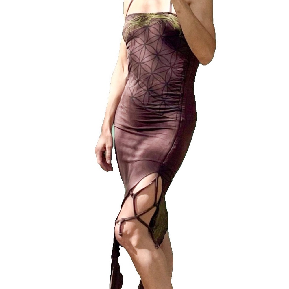 Infinity Now sacred geometry printed brown festival dress